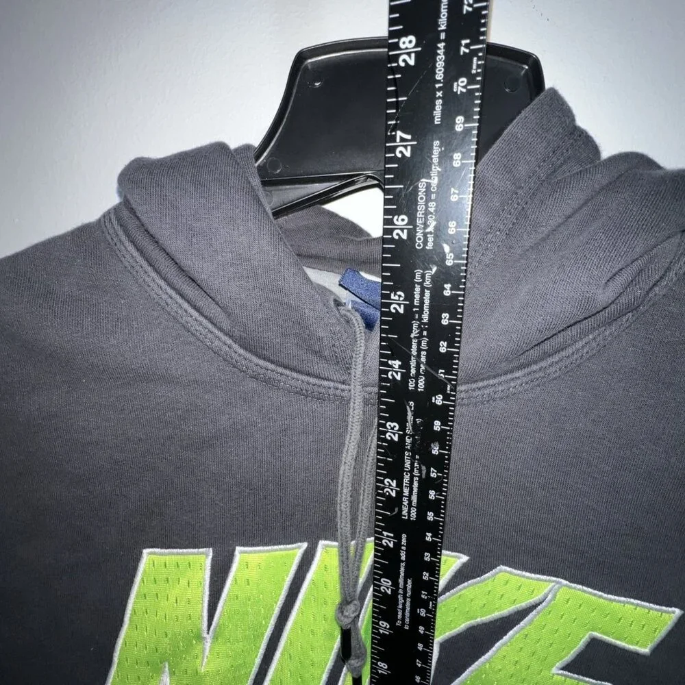 NIKE Hoodie Men’s M Gray /Neon Green Pullover Spell Out Big‎ Logo